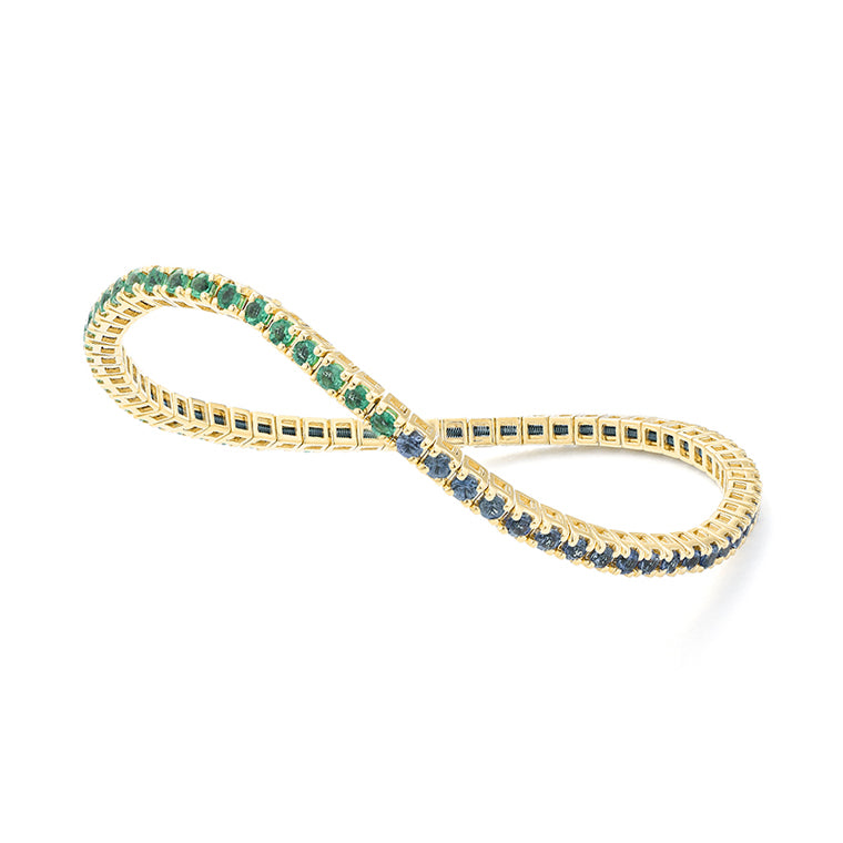 14K Yellow Gold 2.50ct Stretch Emerald and Sapphire Tennis Bracelet
