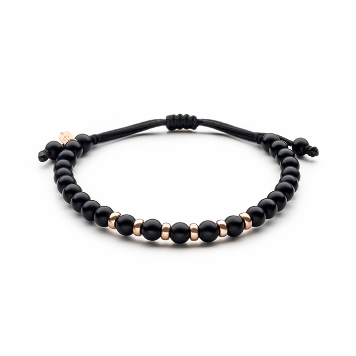 Jaibor Uomo 14K Rose Gold and Black Onyx Beaded Bracelet B4549OP312