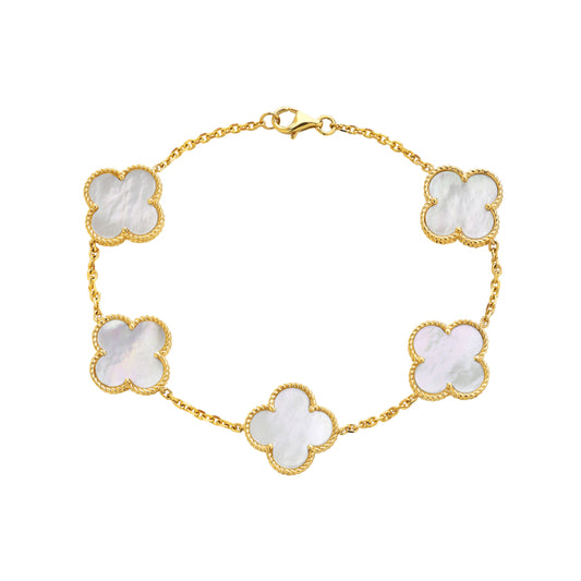 Bassali - 14K Yellow Gold with Mother of Pearl Clover Bracelet
