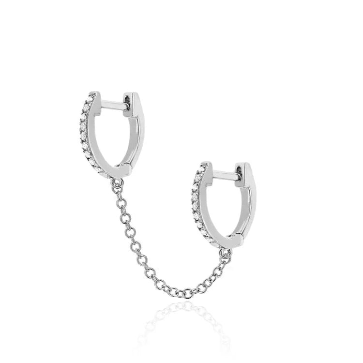 EF Collection 14K White Gold Diamond Huggie Chain Earring
