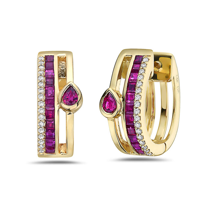 Bassali - 14K Gold Ruby and Diamond Earring