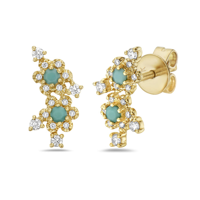 Bassali - Ciel 14K Gold Turquoise Diamond Earrings