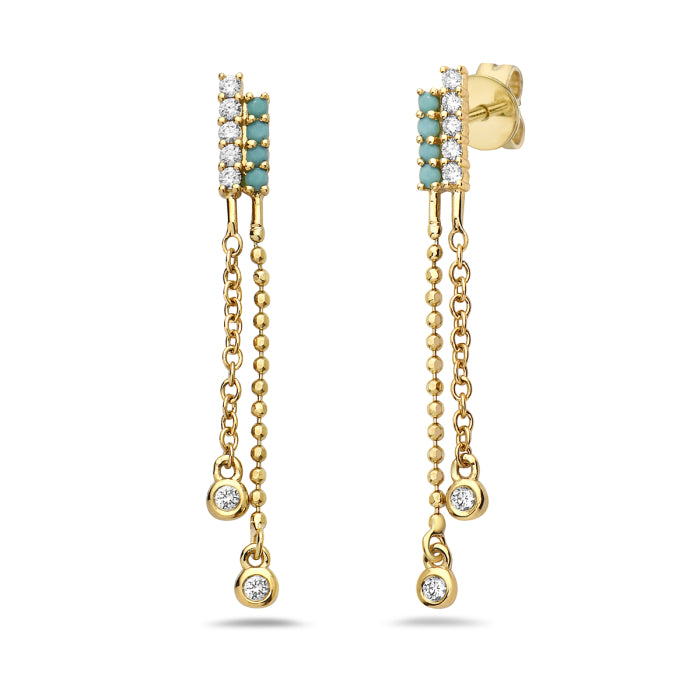 Bassali - Diti 14K Yellow Gold Turquoise and Diamond Dangle Earrings