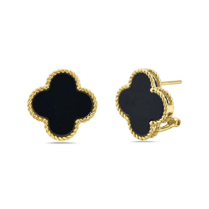 Bassali - 14K Yellow Gold Onyx "Vanclover" Earrings