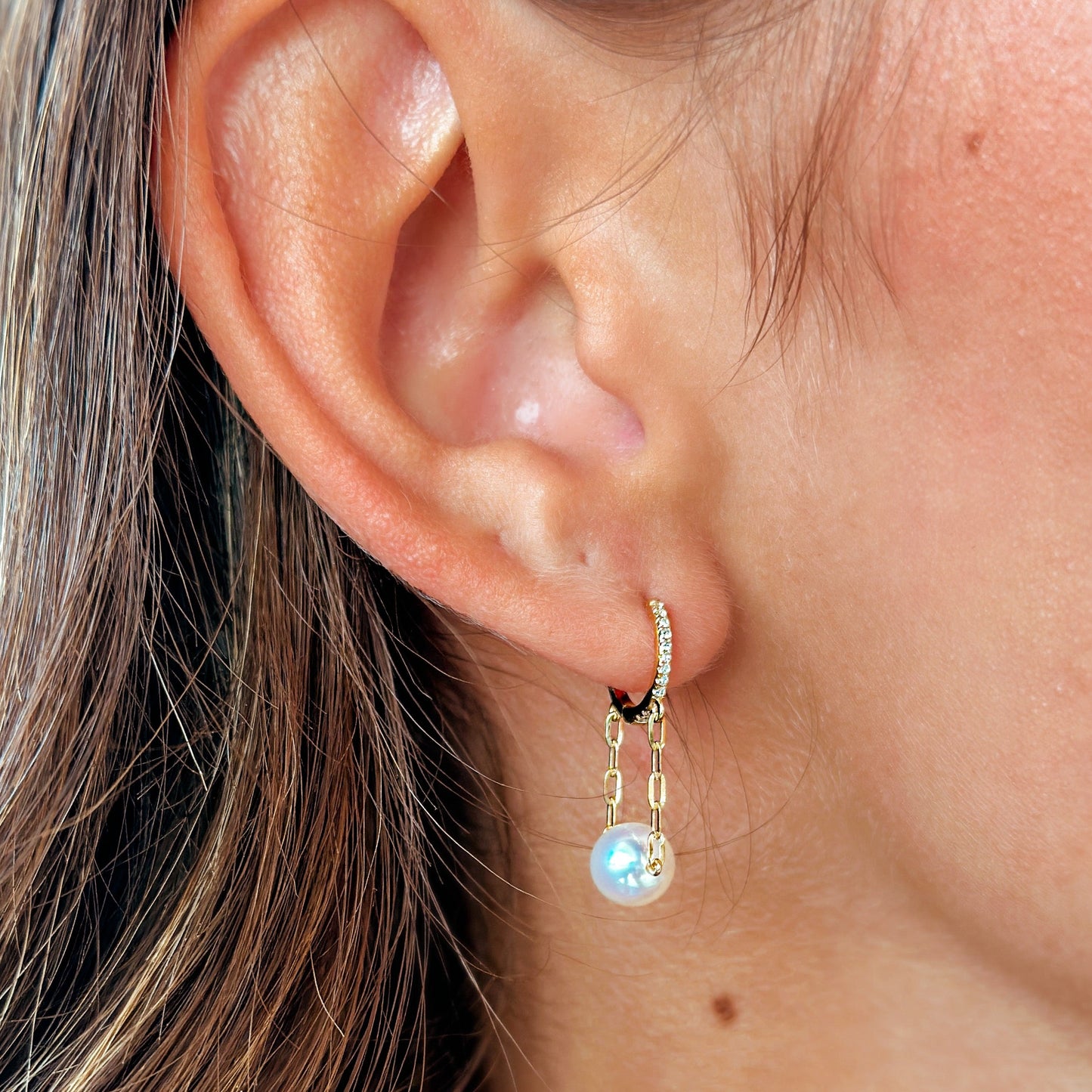 Bassali - 14K Yellow Gold Pearl and Diamond Earrings