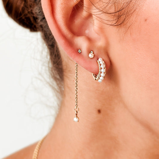 Cici 14K Diamond Pearl Huggie Earrings