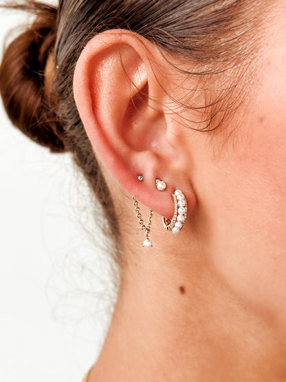Cici 14K Diamond Pearl Huggie Earrings