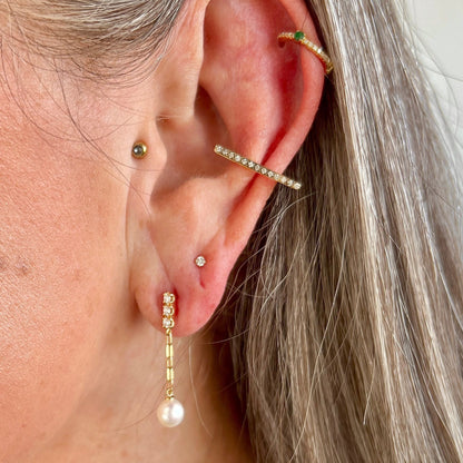 Bassali - 14K Yellow Gold Pearl and Diamond Dangle Earrings