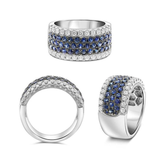 ROSET Opulence Five Row Blue & White Diamond Ring