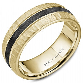 Bleu Royale 14K Gold and Forged Carbon Fiber Men's Wedding Band RYL-046R8