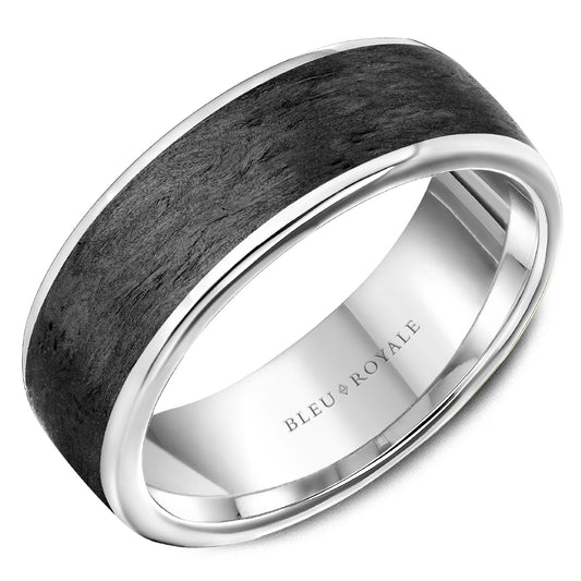 Bleu Royale 14K White Gold and Forged Carbon Men's Wedding Band RYL-175W75-M10