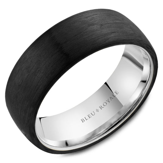 Bleu Royale 14K White Gold and Forged Carbon Men's Wedding Band RYL-194BW75-M10