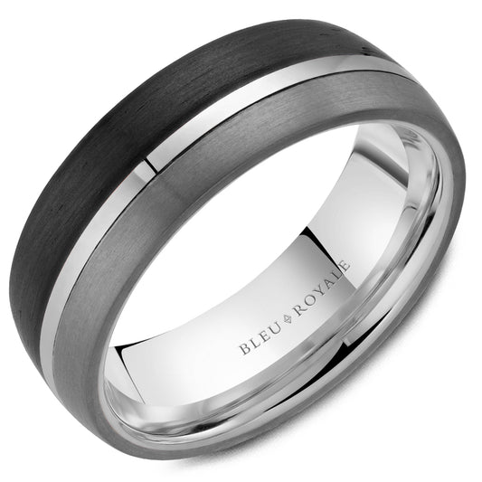 Bleu Royale 14K White Gold and Forged Carbon and Tantalum Men's Wedding Band RYL-203WBT75-M10