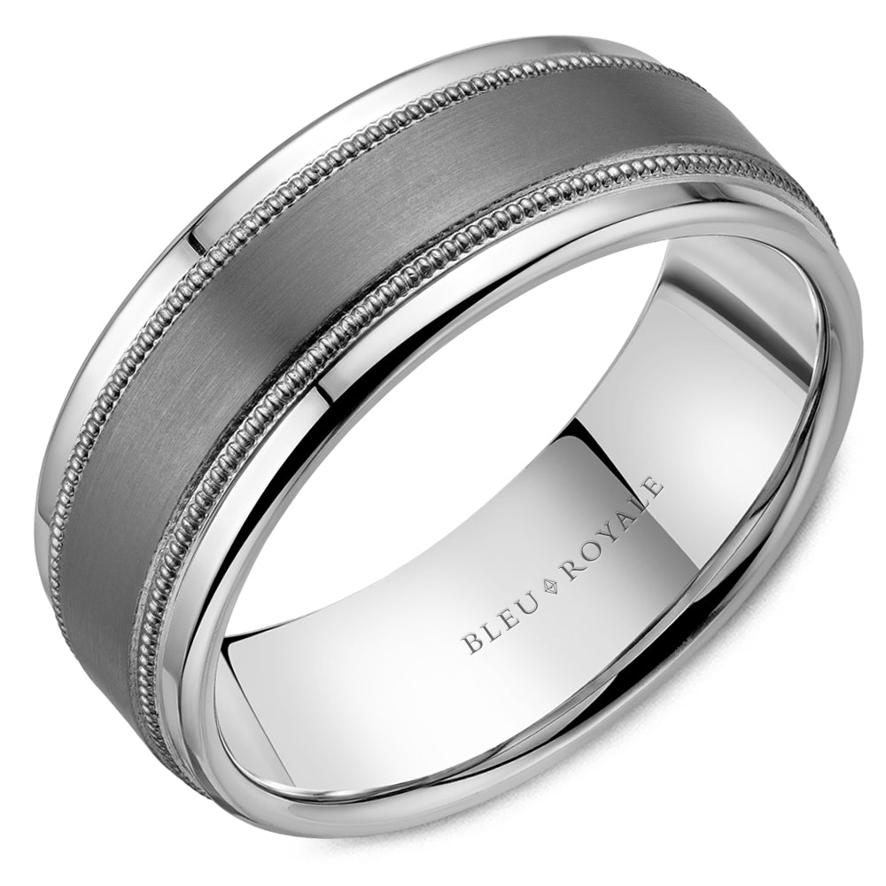 Bleu Royale 14K White Gold and Tantalum Men's Wedding Band RYL-208TW8-M10