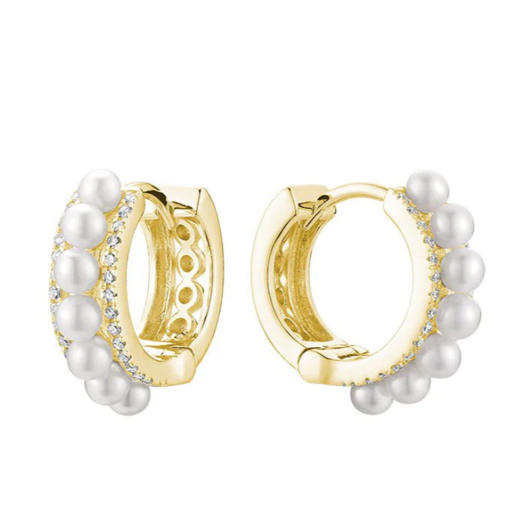 Cici 14K Diamond Pearl Huggie Earrings