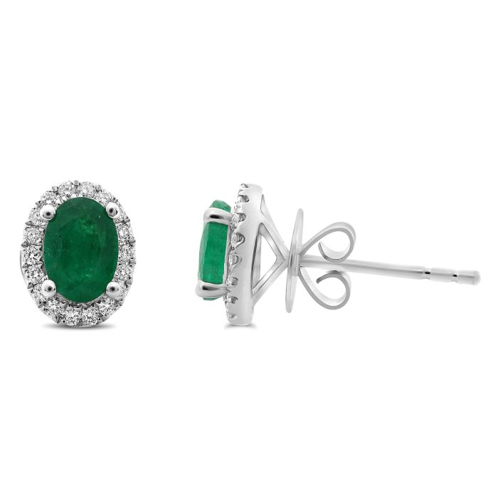 ROSET 18K White Gold Diamond and Emerald Earrings