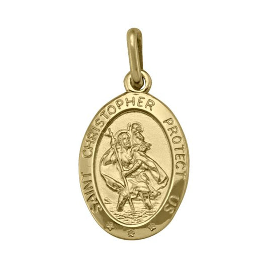 10K Gold St. Christopher Small Oval Pendant