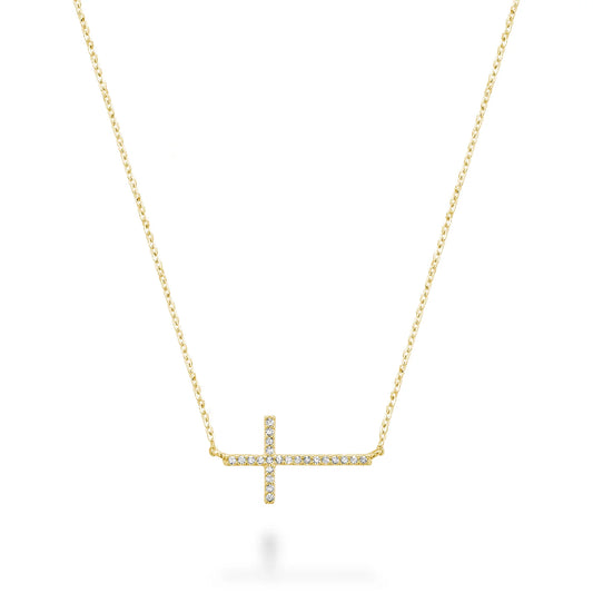 10K Side Cross Diamond Necklace