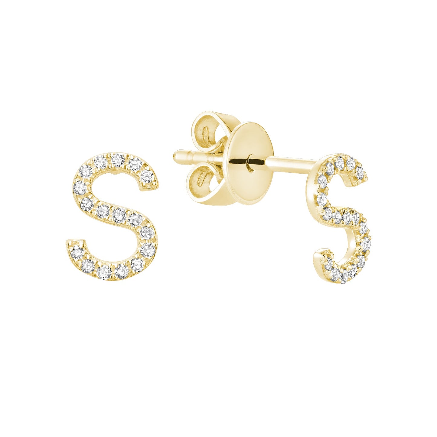 Single Yellow Gold Initial Diamond Earring
