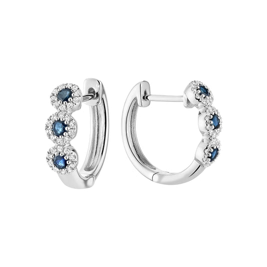 Martini Cup Gemstone and Diamond Halo Huggie Earrings