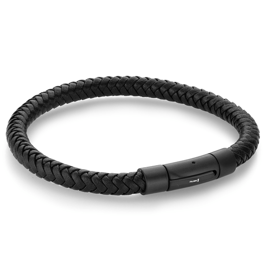 Italgem Black Leather Push-Clasp Bracelet SLB363