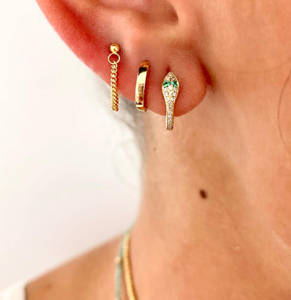 Imma Snake Roset Gold, Diamond and EmeraldHoop Earrings