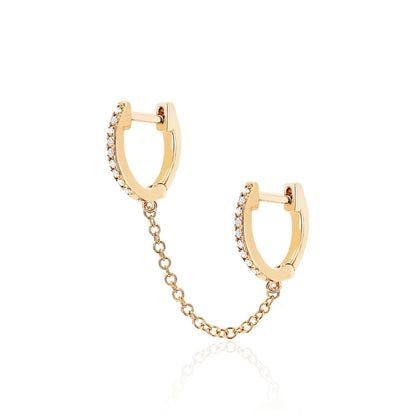 EF Collection 14K Yellow Gold Diamond Huggie Chain Earring
