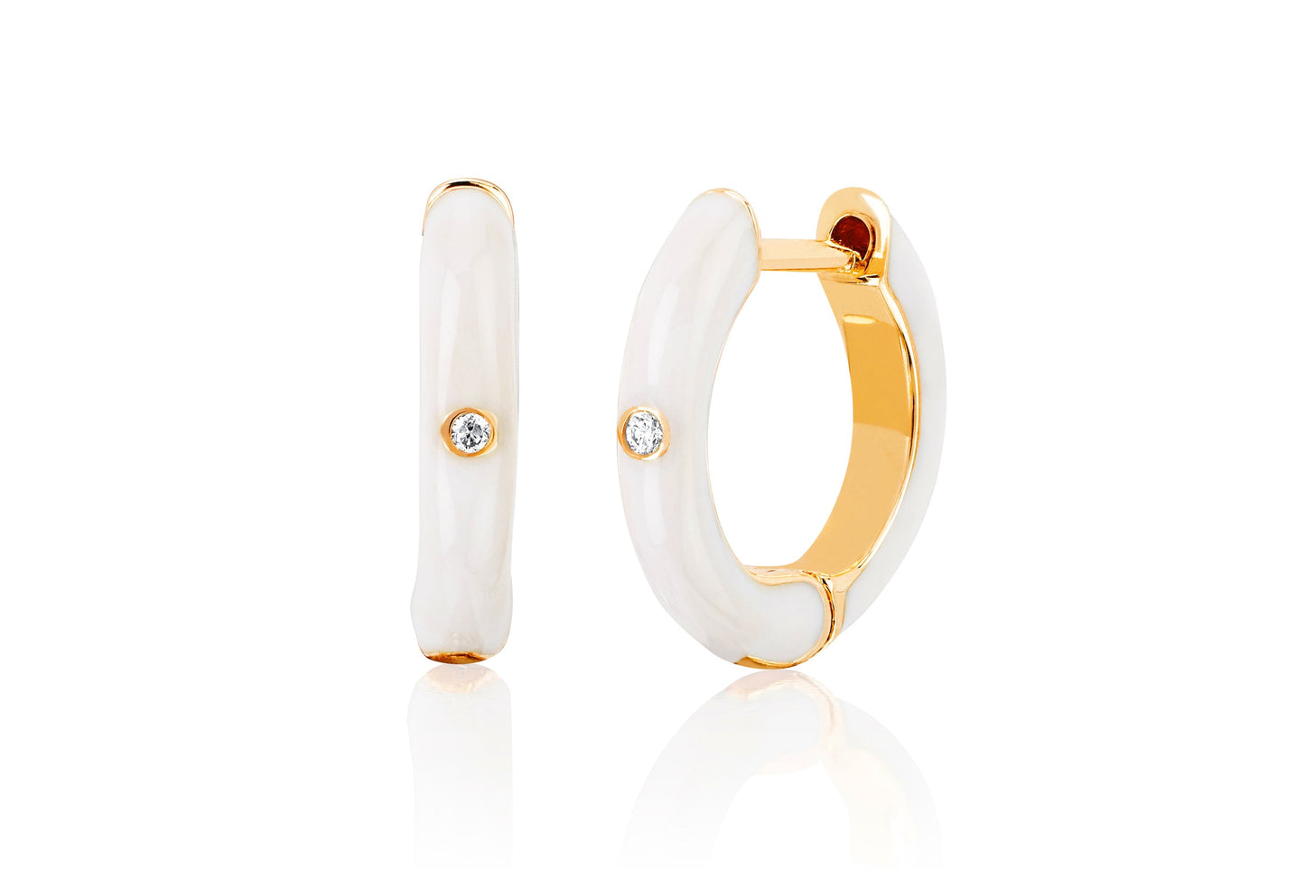 EF Collection 14K Diamond Enamel Huggie Earrings - White