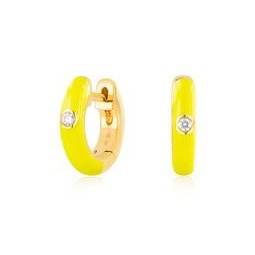 EF Collection 14K Diamond Enamel Huggie Earrings - Yellow