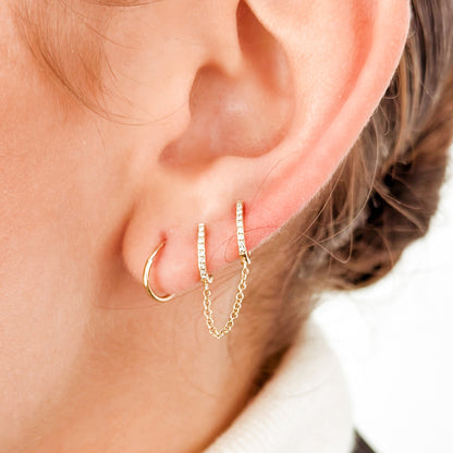 EF Collection 14K Yellow Gold Diamond Huggie Chain Earring