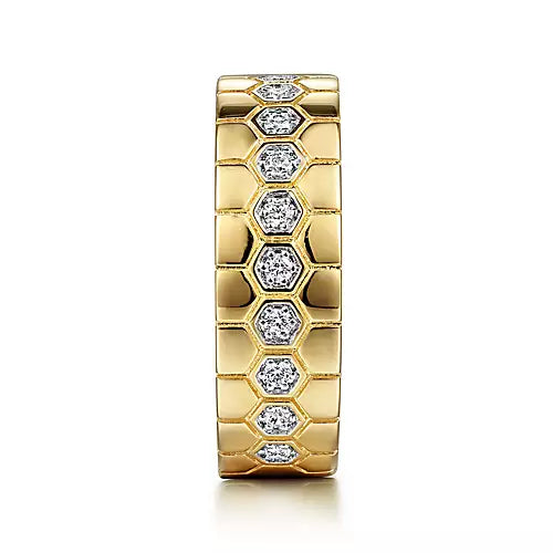Orion 14K Yellow Gold Diamond Band with Hexagon Pattern by Gabriel & Co.