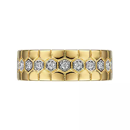 Orion 14K Yellow Gold Diamond Band with Hexagon Pattern by Gabriel & Co.