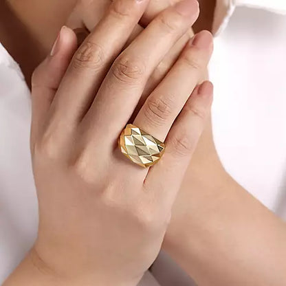 Logan 14K Yellow Gold Faceted Geometric Wide Ring  by Gabriel & Co.