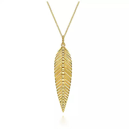 Zuri 14K Yellow Gold Feather Pendant Necklace by Gabriel & Co.
