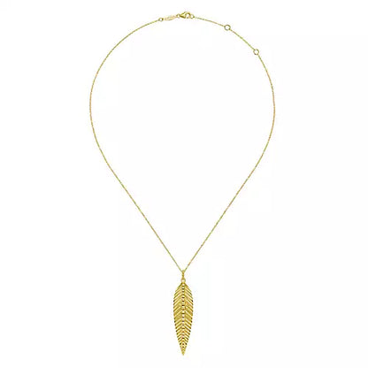 Zuri 14K Yellow Gold Feather Pendant Necklace by Gabriel & Co.