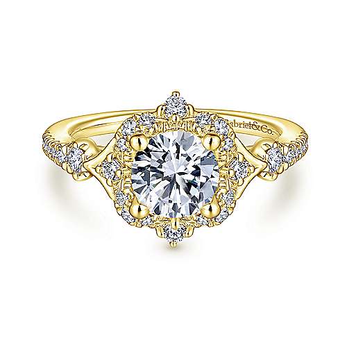 Gabriel "Veronique" 14K Yellow Gold Round Halo Diamond Engagement Ring