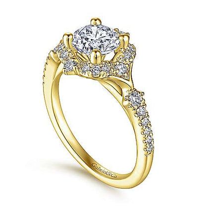 Gabriel "Veronique" 14K Yellow Gold Round Halo Diamond Engagement Ring