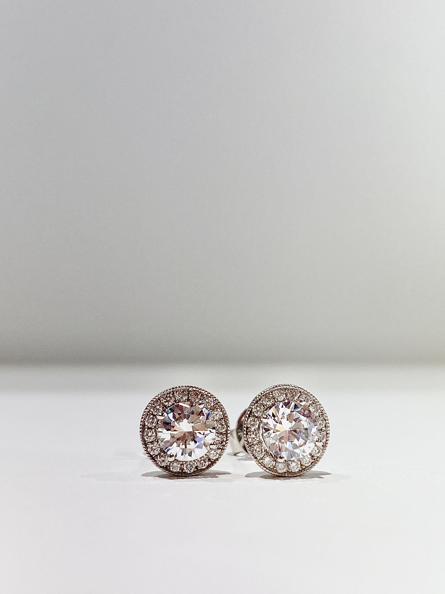14K White Gold 0.19ct Diamond Halo Earrings with CZ center - Roset