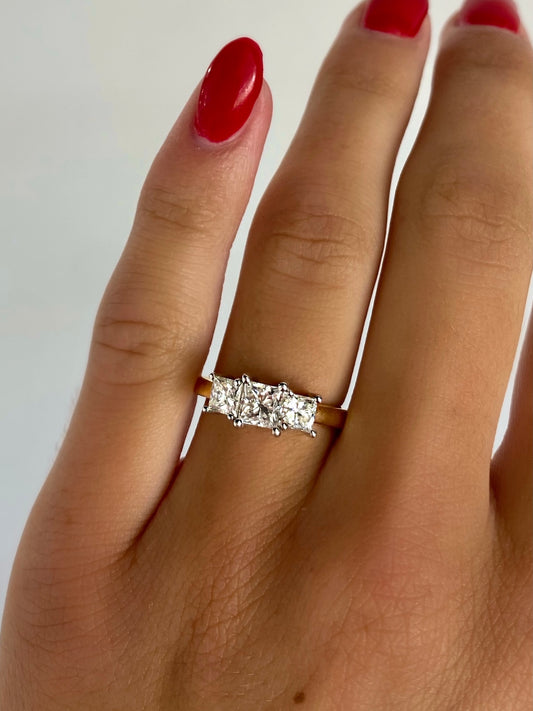 Roset 14K Gold Princess Cut Diamond Trio Engagement Ring