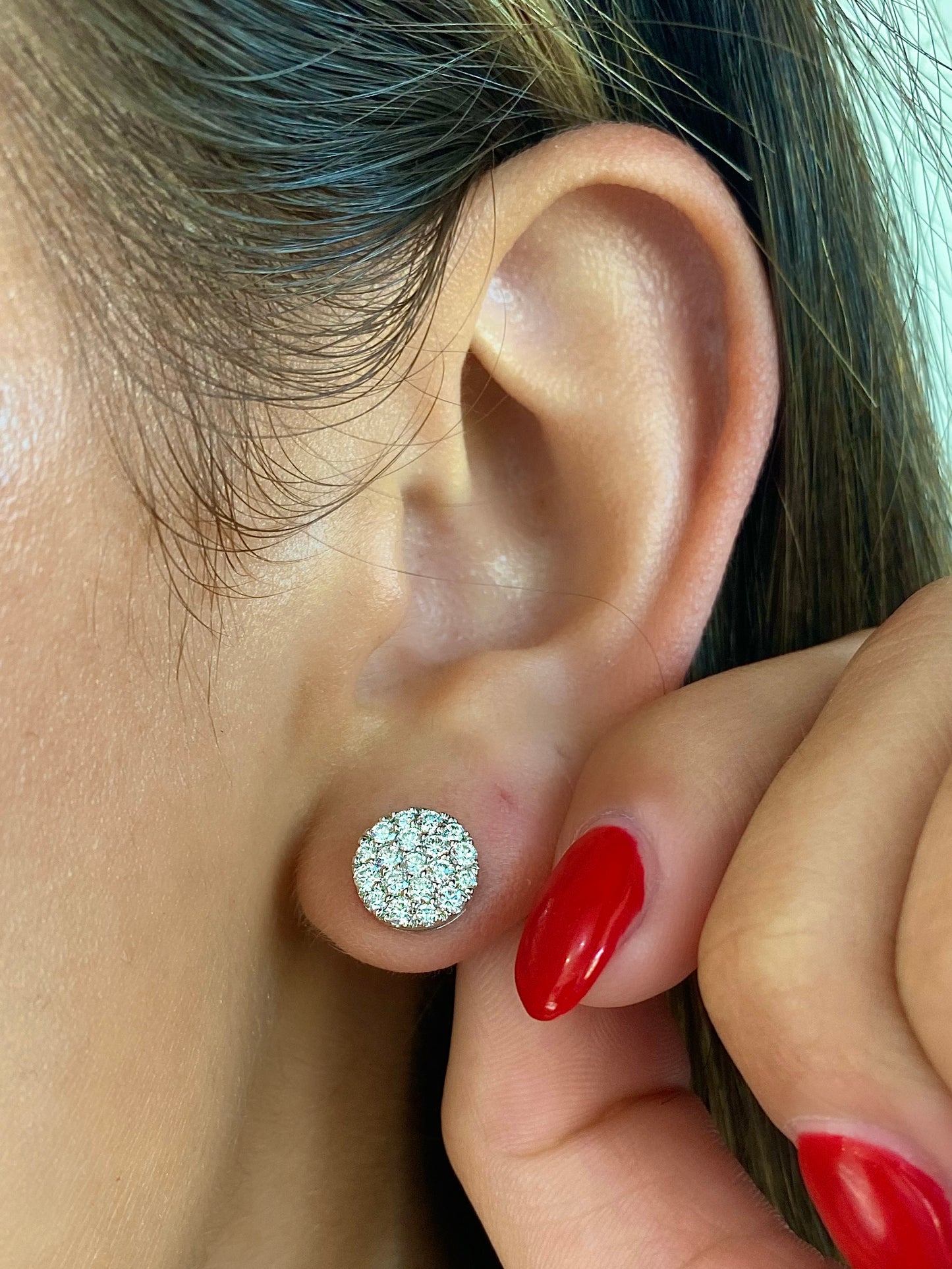 14K Gold Pave Round Diamond Stud Earrings